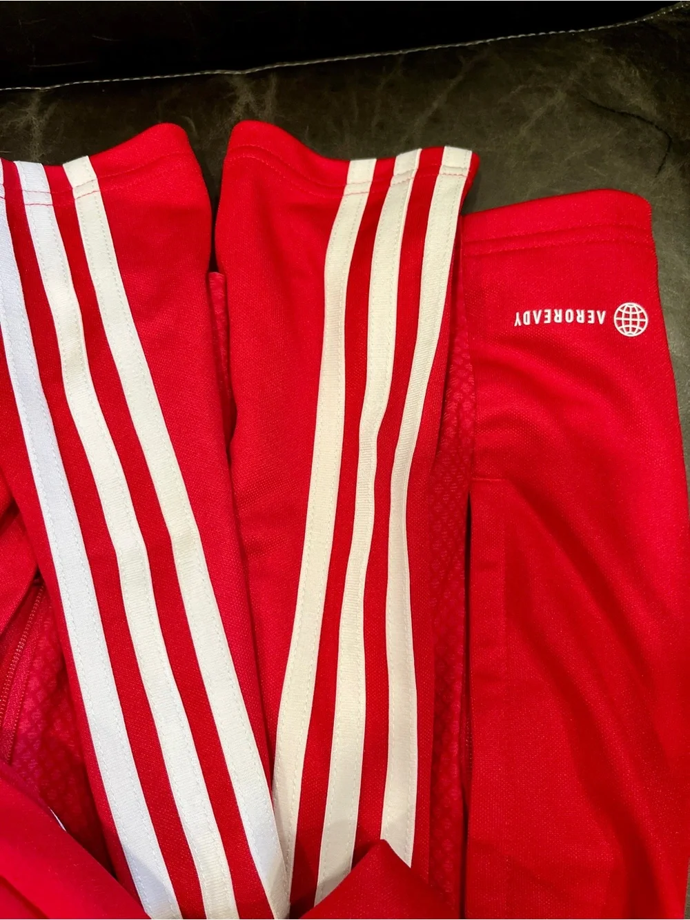 Adidas Men’s Red Track Jacket with White Stripes and Track pants